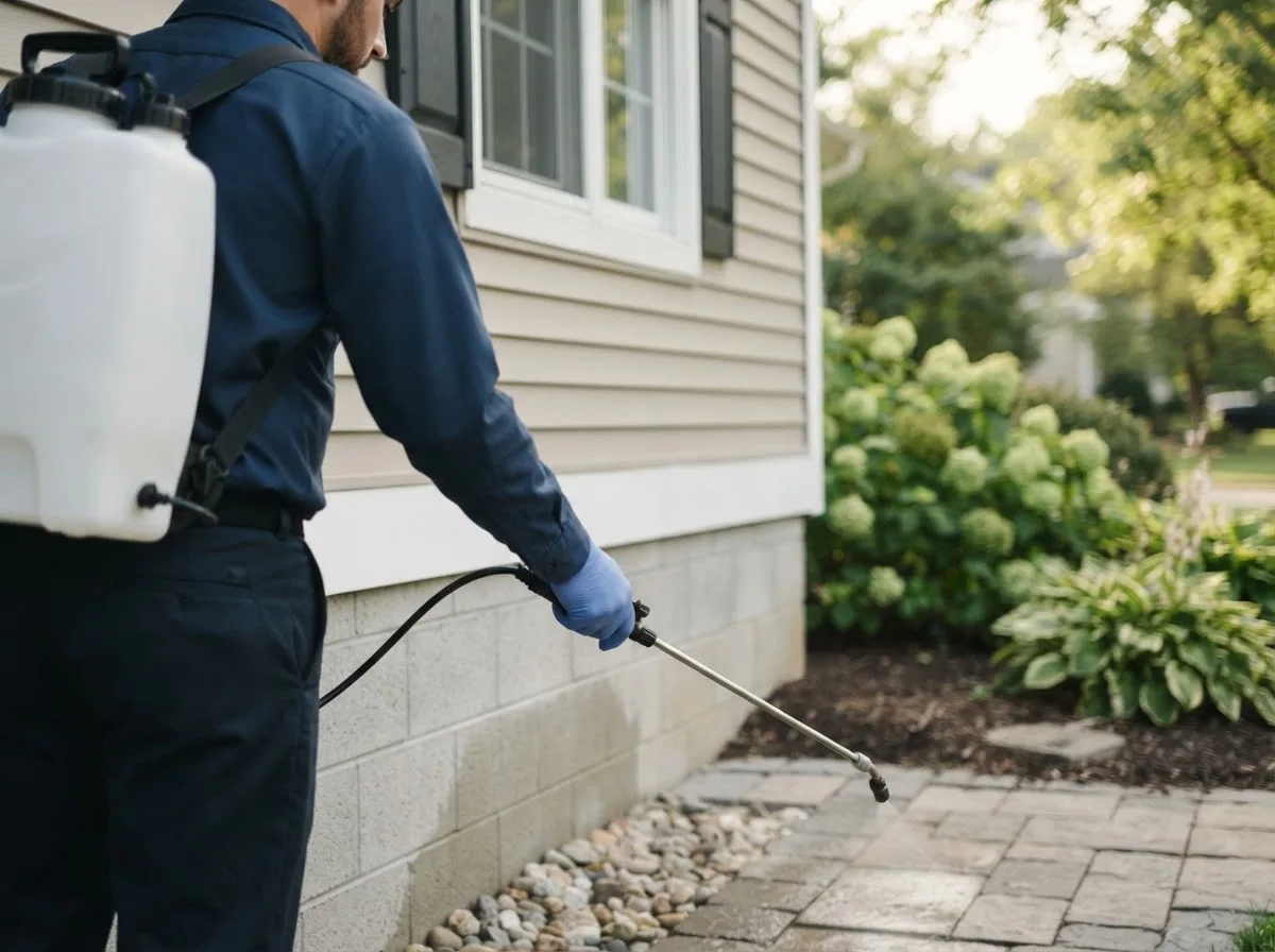 Pest control technician inspecting a home in Texico, IL